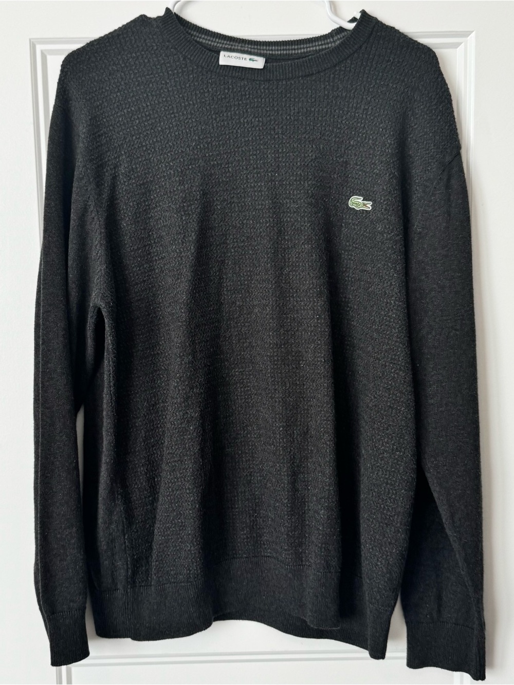 Lacoste 100% Wool Crewneck Sweater Gray Men’s XXL Textured Knit Pullover